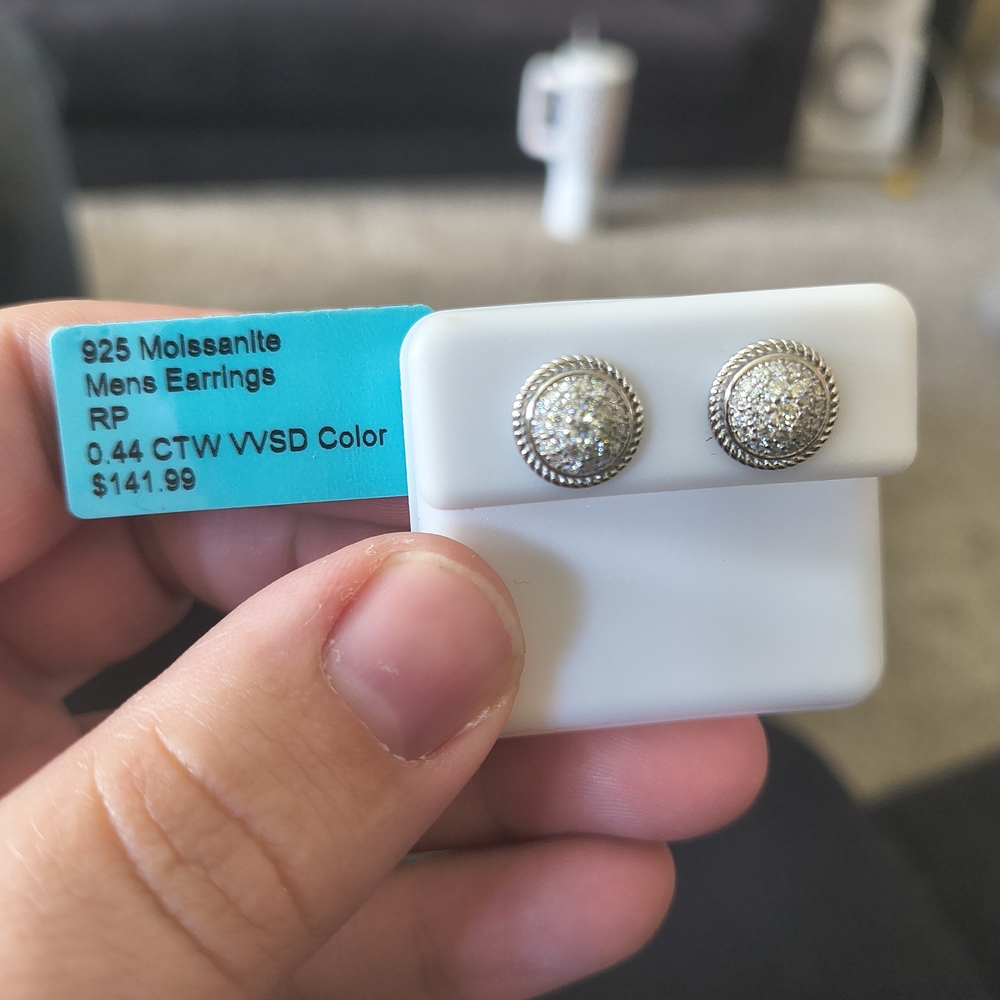 Silver Moissanite Men's Earrings
